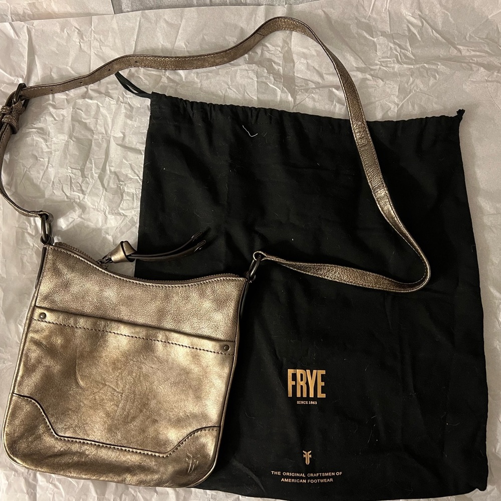 Metallic Frye cross body bag. Brand new.